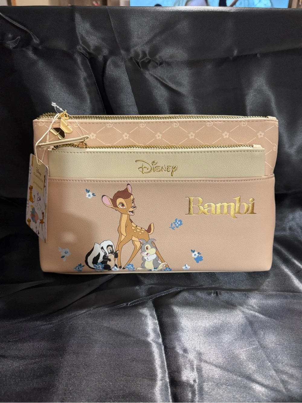 Disney Bambi Beige and Blush Zip Cosmetic Pouch Set